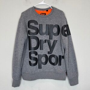 Superdry Sport Tech Combat Crew Sweatshirt Men's L Gray Large Logo Pullover